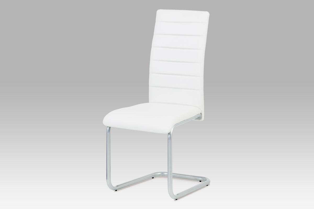 Autronic - Jedálenská stolička, poťah biela ekokoža, kovová podnož, sivý matný lak - DCL-102 WT