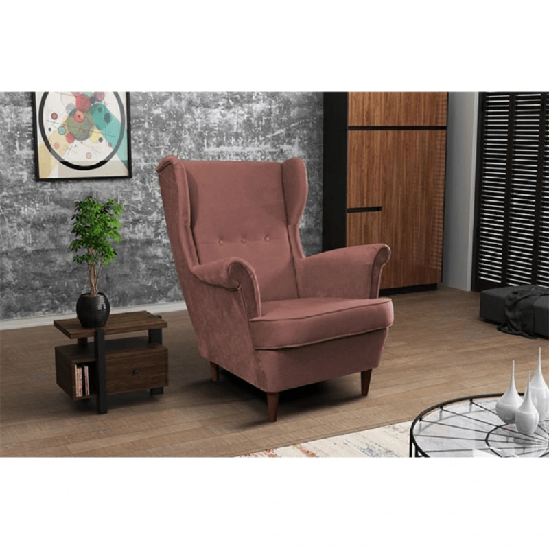 Kreslo ušiak, staroružová/orech, RUFINO 3 NEW 3