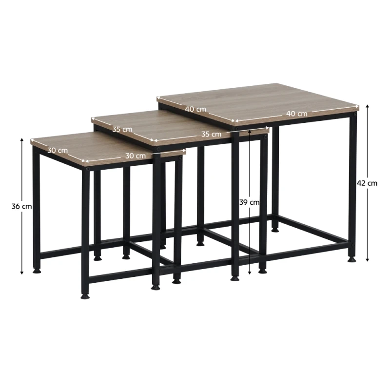 Konferenčné stolíky, set 3 ks, dub sonoma/čierna, KASTLER 2 NEW TYP 3 4