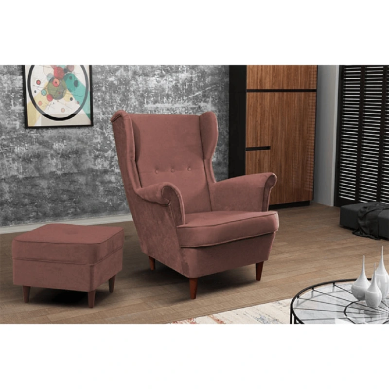 Kreslo ušiak, staroružová/orech, RUFINO 3 NEW 15