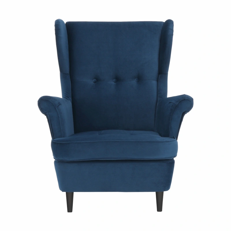 Kreslo ušiak, modrá/orech, RUFINO 3 NEW 11