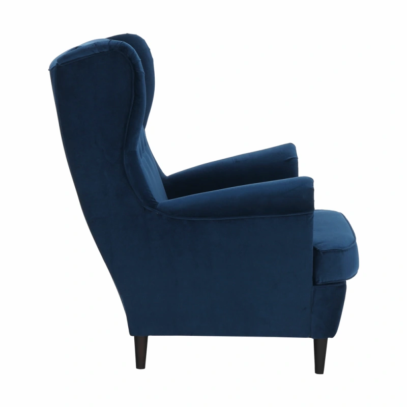 Kreslo ušiak, modrá/orech, RUFINO 3 NEW 12