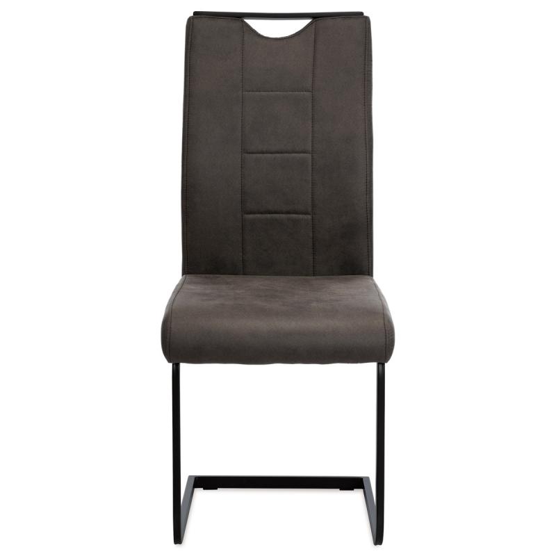 Autronic - Jedálenská stolička, poťah sivá látka v dekore vintage kože, biele prešitie, kovová pohup