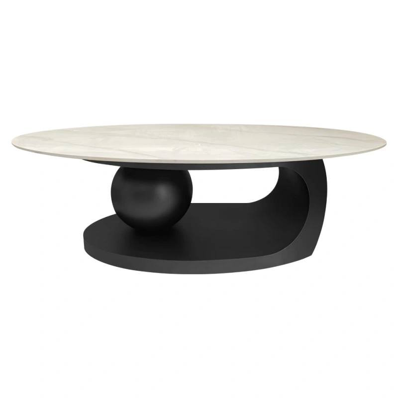 Konferenčný stolík, imitácia mramoru/čierna, AXEN