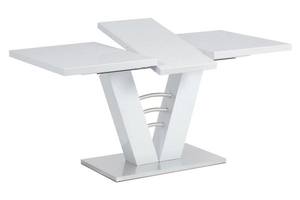 Autronic Jedálenský stôl HT-510 WT 120/160x80x75cm, vysoký lesk biely, nerez