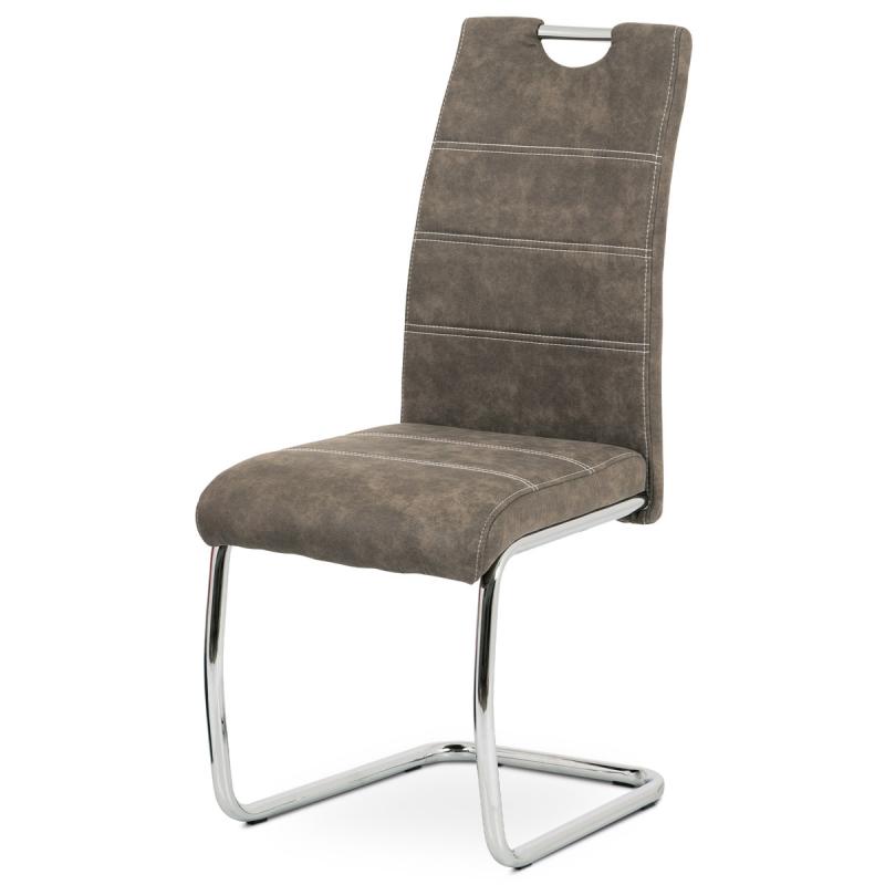 Autronic - Jedálenská stolička, poťah hnedá látka COWBOY v dekore vintage kože, kovová chrómovaná pe