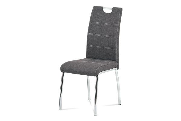 Autronic - Jedálenská stolička, poťah sivá látka, biele prešitie, kovová štvornohá chrómovaná podnož