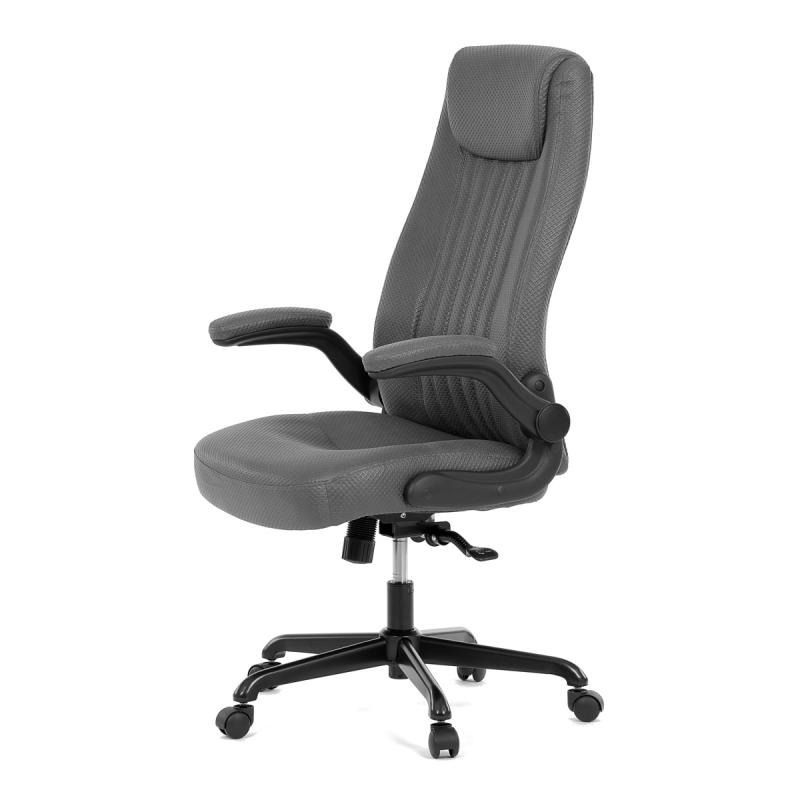 Kancelárska stolička KA-C708 GREY2, šedá koženka, kov čierna