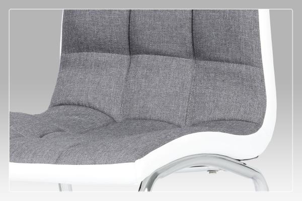 Autronic - jedálenská stolička, látka sivá / koženka biela, chróm - DCL-420 GREY2