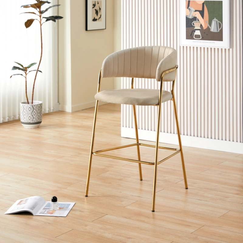 Dizajnová barová stolička, béžová Velvet látka/gold chróm zlatý, DASMIN NEW TYP 2 4
