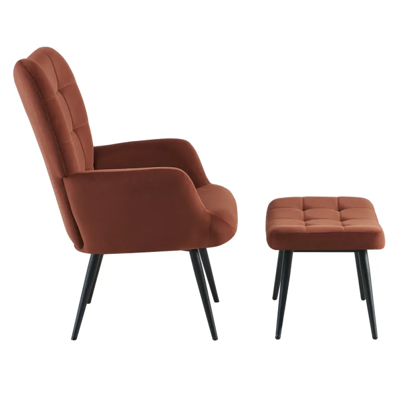 Kreslo s podnožou, hnedá Velvet látka/čierna, HABEN 1