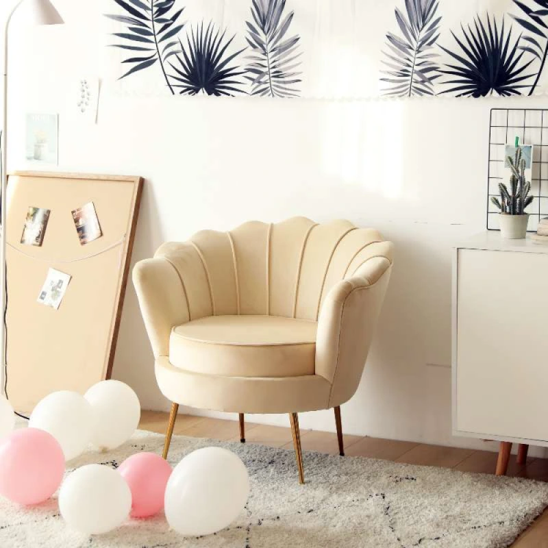 Kreslo v štýle Art-deco, béžová Velvet látka/gold chróm zlatý, NOBLEO 1