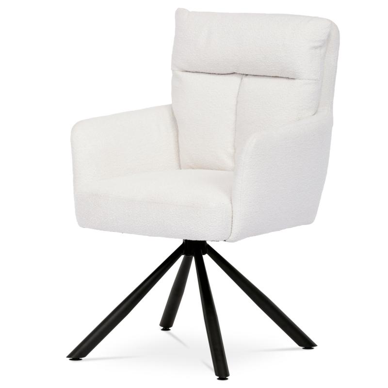 Jídelní židle HC-541 WT2 bílá látka bouclé, otočný mechanismus 180°, černý kov