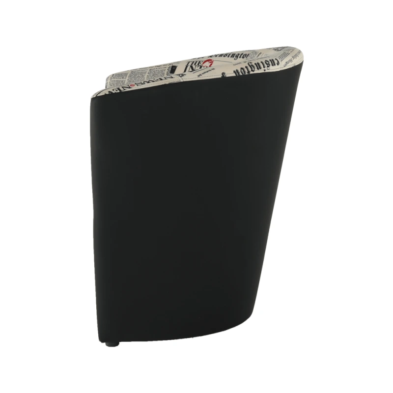 Klubové kreslo, ekokoža čierna/látka vzor novín, CUBA 4