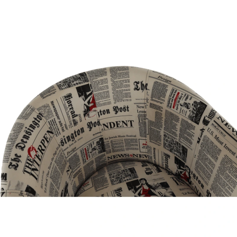 Klubové kreslo, ekokoža čierna/látka vzor novín, CUBA 13