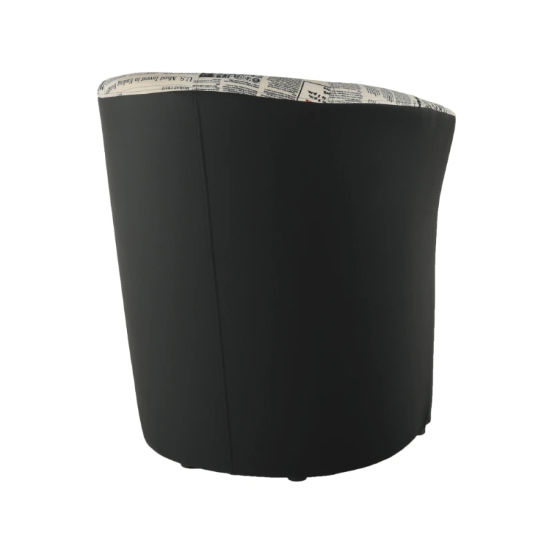 Klubové kreslo, ekokoža čierna/látka vzor novín, CUBA 6