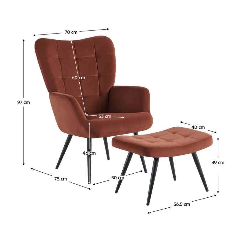 Kreslo s podnožou, hnedá Velvet látka/čierna, HABEN 4