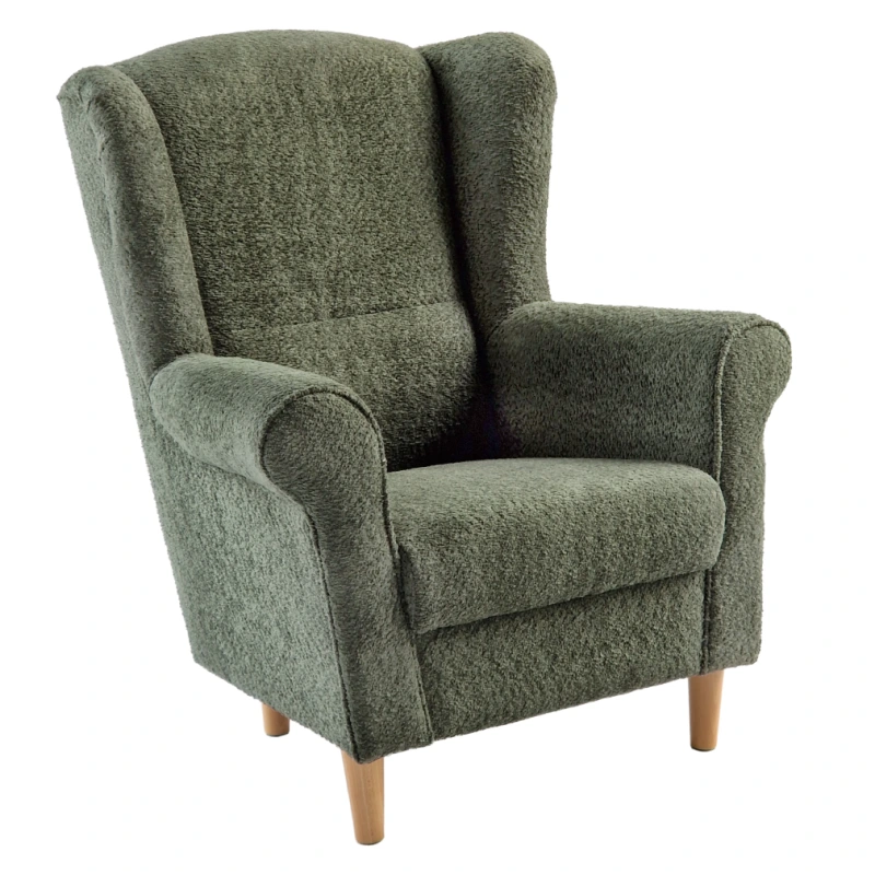 Kreslo ušiak, zelená látka Coral, CHARLOT