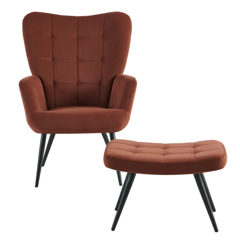Kreslo s podnožou, hnedá Velvet látka/čierna, HABEN 3