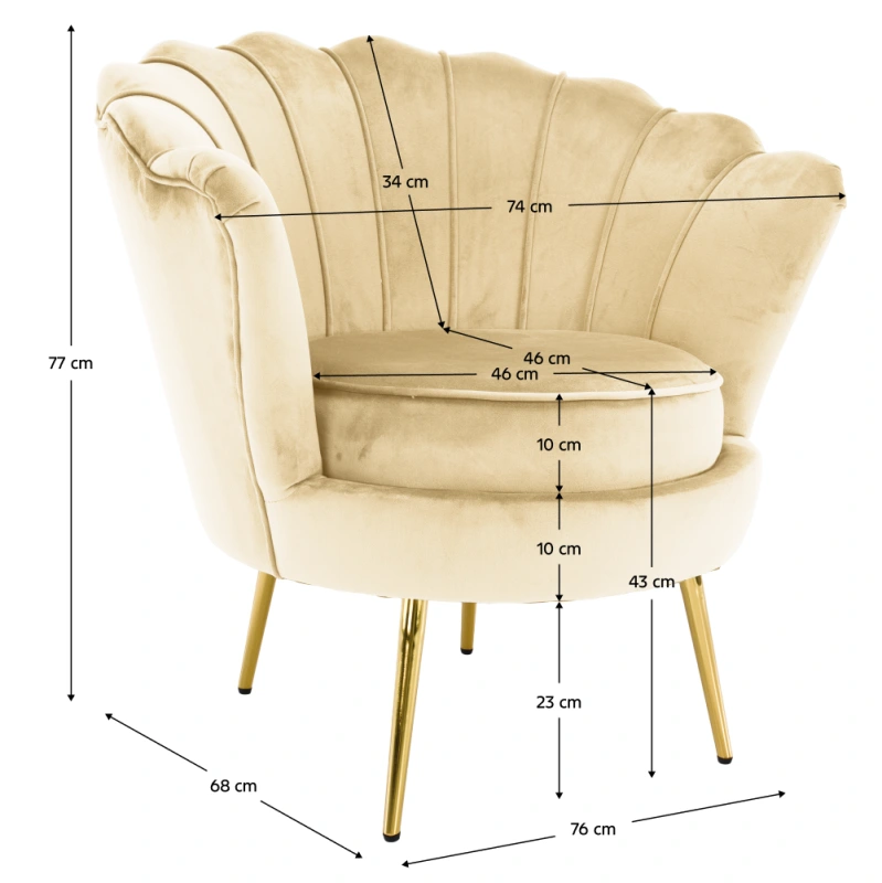 Kreslo v štýle Art-deco, béžová Velvet látka/gold chróm zlatý, NOBLEO 15