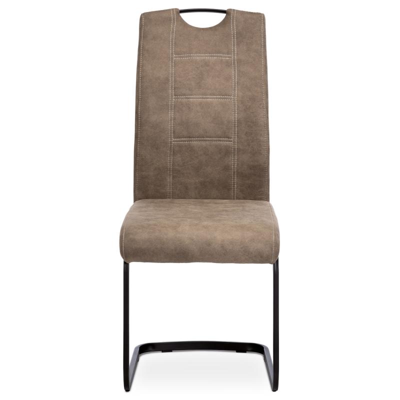 Autronic - jedálenská stoličkam poťah lanýžová látka v dekore vintage kože, biele prešitie, kovová p