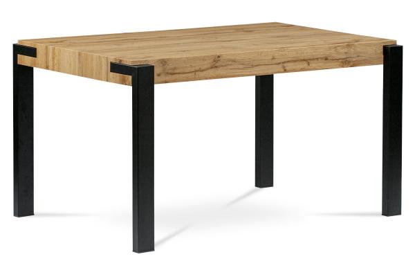 Autronic - jedálenský stôl 140x88x76, doska MDF dekor divoký dub, kov čierny mat - HT-725 OAK
