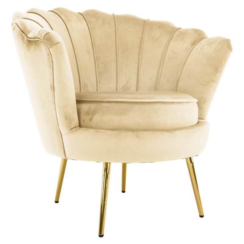 Kreslo v štýle Art-deco, béžová Velvet látka/gold chróm zlatý, NOBLEO 6