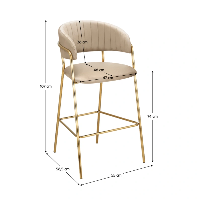 Dizajnová barová stolička, béžová Velvet látka/gold chróm zlatý, DASMIN NEW TYP 2 6