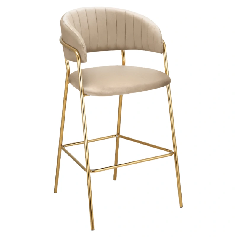 Dizajnová barová stolička, béžová Velvet látka/gold chróm zlatý, DASMIN NEW TYP 2