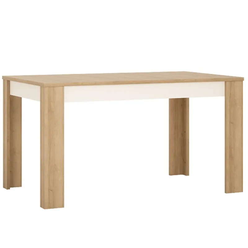 Jedálenský stôl LYOT03, rozkladací, dub riviera/biela s extra vysokým leskom, 140-180x85 cm, LEONARD