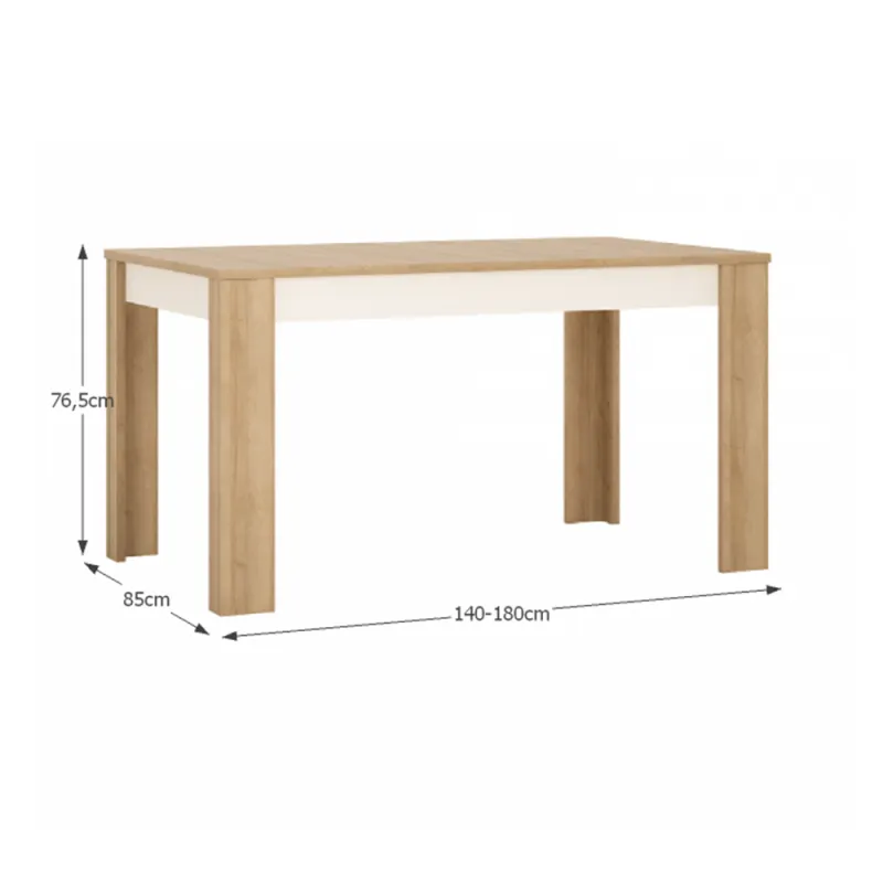Jedálenský stôl LYOT03, rozkladací, dub riviera/biela s extra vysokým leskom, 140-180x85 cm, LEONARD
