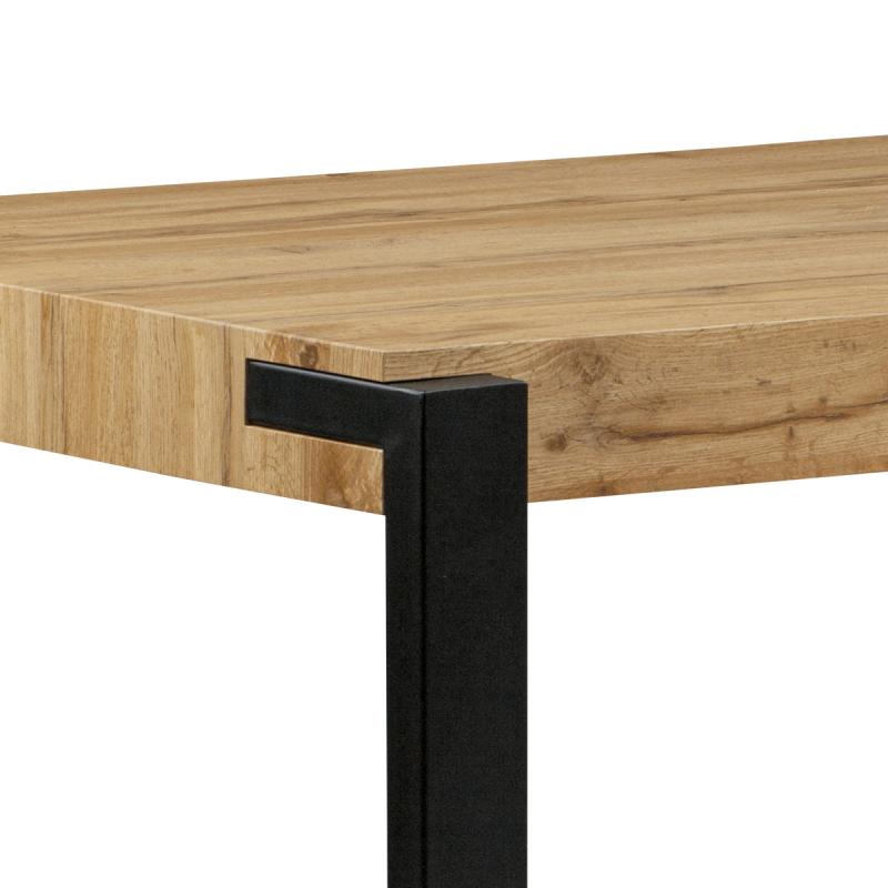 Jedálenský stôl HT-725 OAK, 140x88x76, MDF divoký dub, kov čierny mat