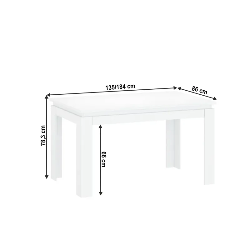 Rozkladací stôl, biela, 135-184x86 cm, LINDY