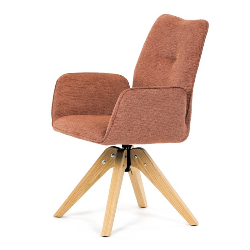 Jídelní židle DCH-C2148 ORA2, oranžová voděodpudivá látka, dubové nohy, otočná 360° 3