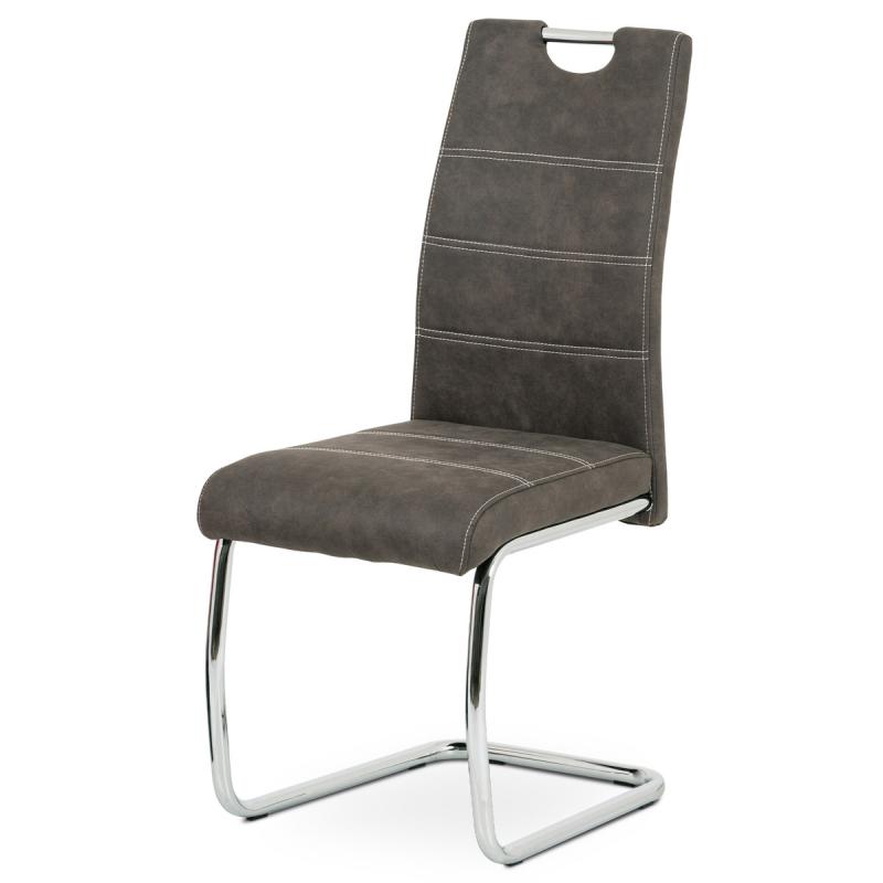 Autronic - Jedálenská stolička, antracitovo sivá látka COWBOY v dekore vintage kože, kovová chrómova