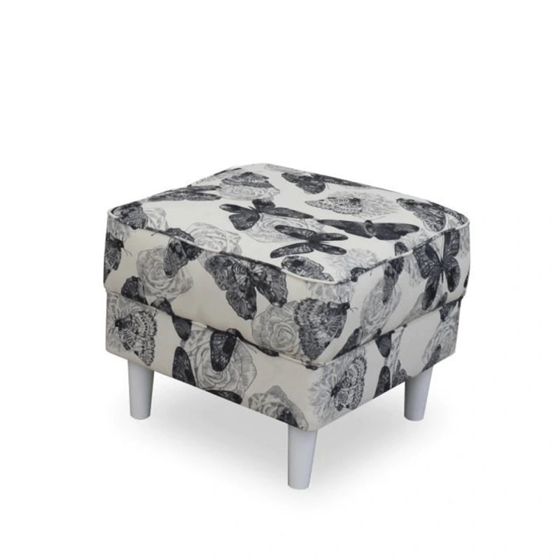 Kreslo ušiak s taburetom, látka butterfly 1 sivá s bielou/biela, ASTRID 3