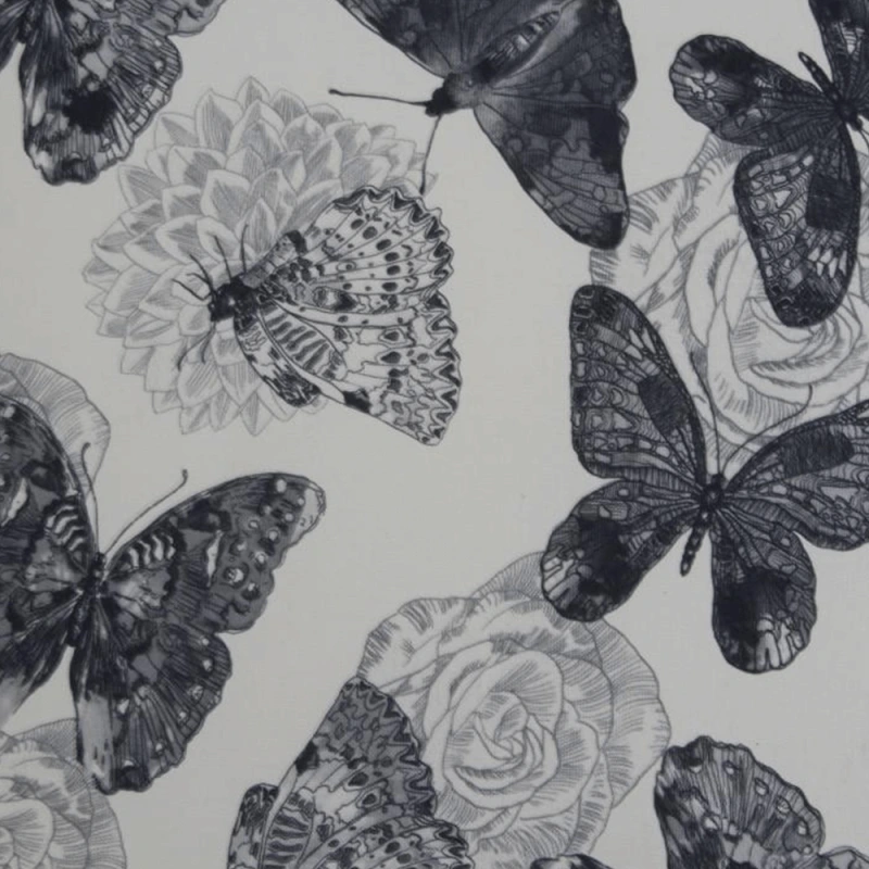 Kreslo ušiak s taburetom, látka butterfly 1 sivá s bielou/biela, ASTRID 4