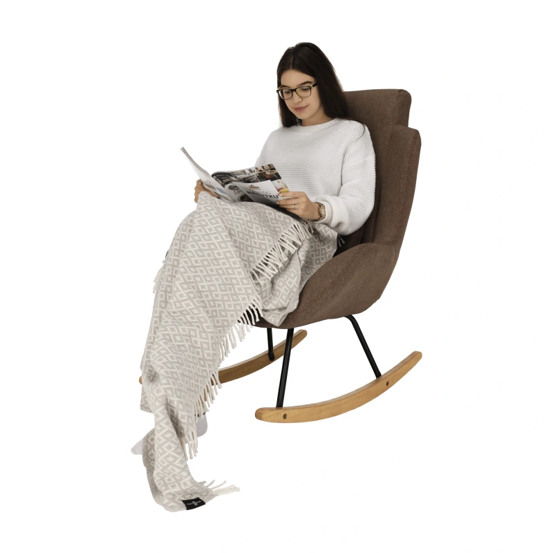 Hojdacie kreslo, svetlohnedá látka/drevo, HARPER 13