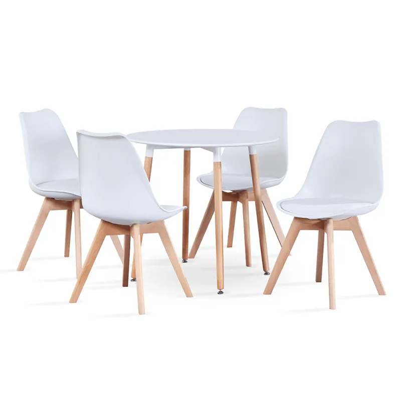 Jedálenský stôl, biela/buk, priemer 80 cm, ELCAN NEW