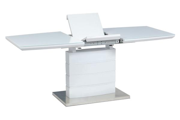 Autronic Rozkladací jedálenský stôl HT-440 WT, 140+40x80x76cm, biely lesk, sklo, nerez