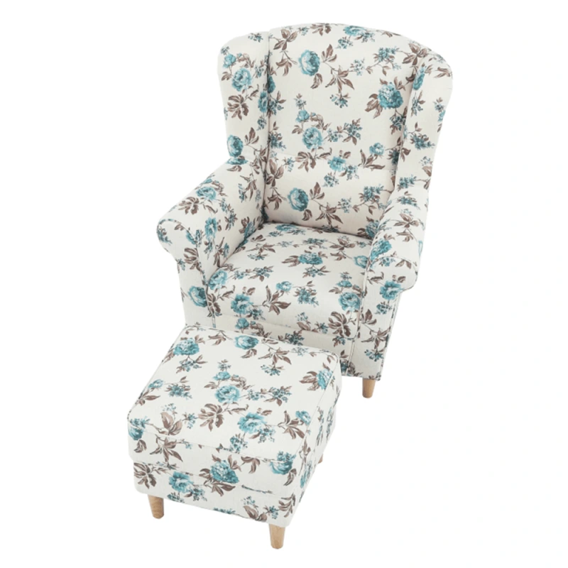 Kreslo ušiak s taburetom, látka rose 14, ASTRID 9