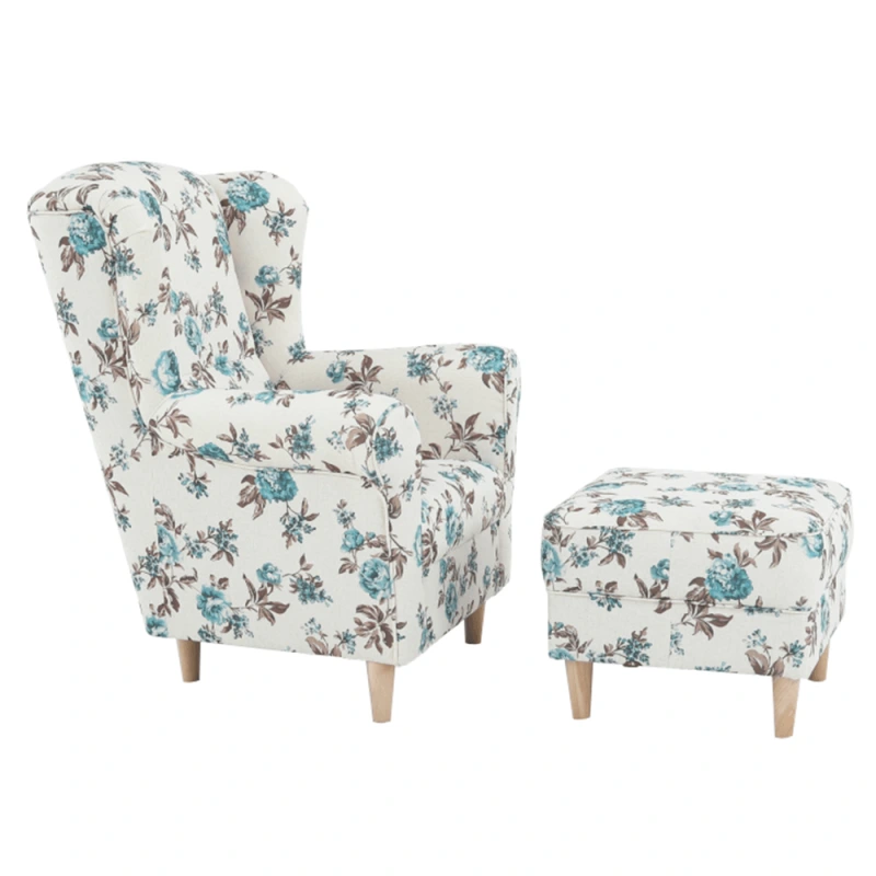 Kreslo ušiak s taburetom, látka rose 14, ASTRID 5