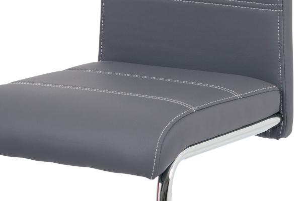 Jedálenská stoličky HC-481 GREY, ekokoža šedá, biele prešitie/nohy kov, chróm
