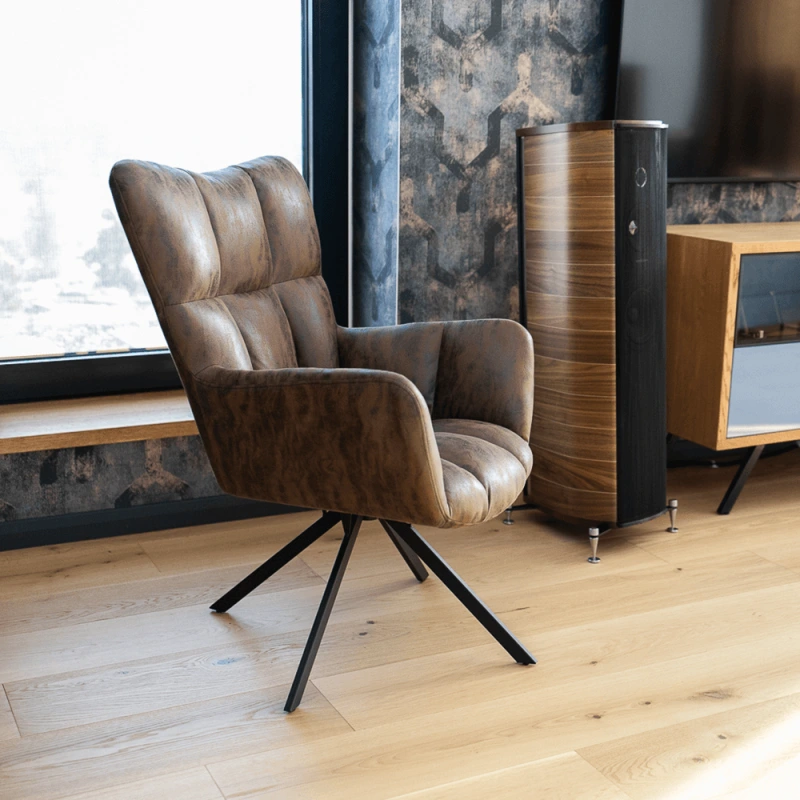 Dizajnové otočné kreslo, látka s efektom brúsenej kože, hnedá/čierna, KOMODO 18