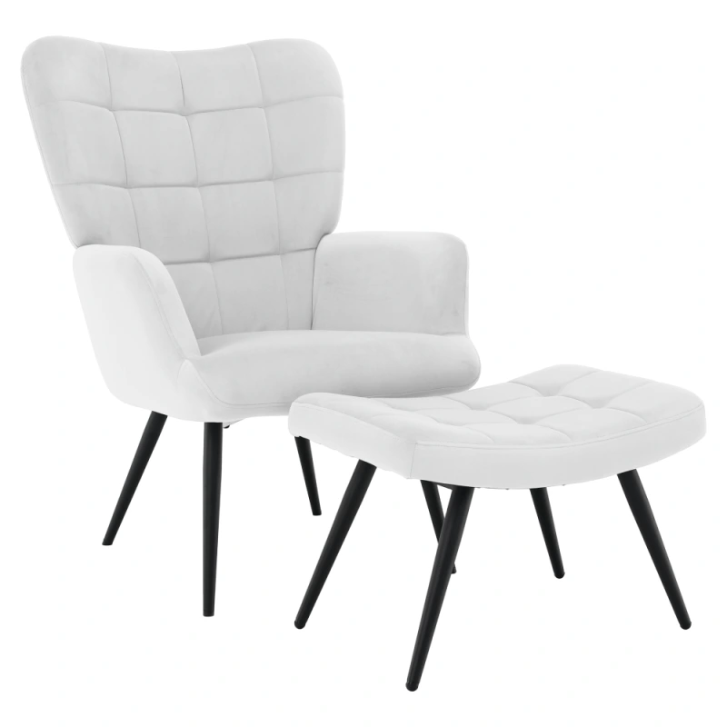 Kreslo s podnožou, svetlosivá Velvet látka/čierna, HABEN