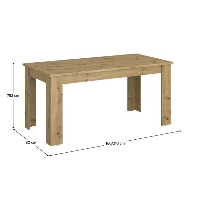 Jedálenský rozkladací stôl, dub artisan, 160-210x80 cm, AIRON