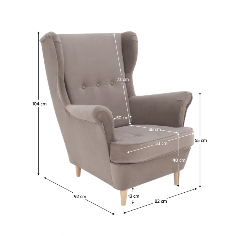 Kreslo ušiak, béžovosivá/buk, RUFINO 3 NEW 13