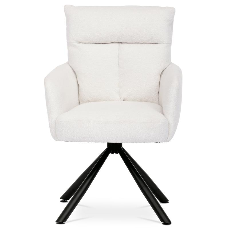 Jídelní židle HC-541 WT2 bílá látka bouclé, otočný mechanismus 180°, černý kov