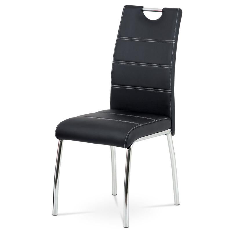 Jedálenská stolička HC-484 BK čierna ekokoža, biele prešitie