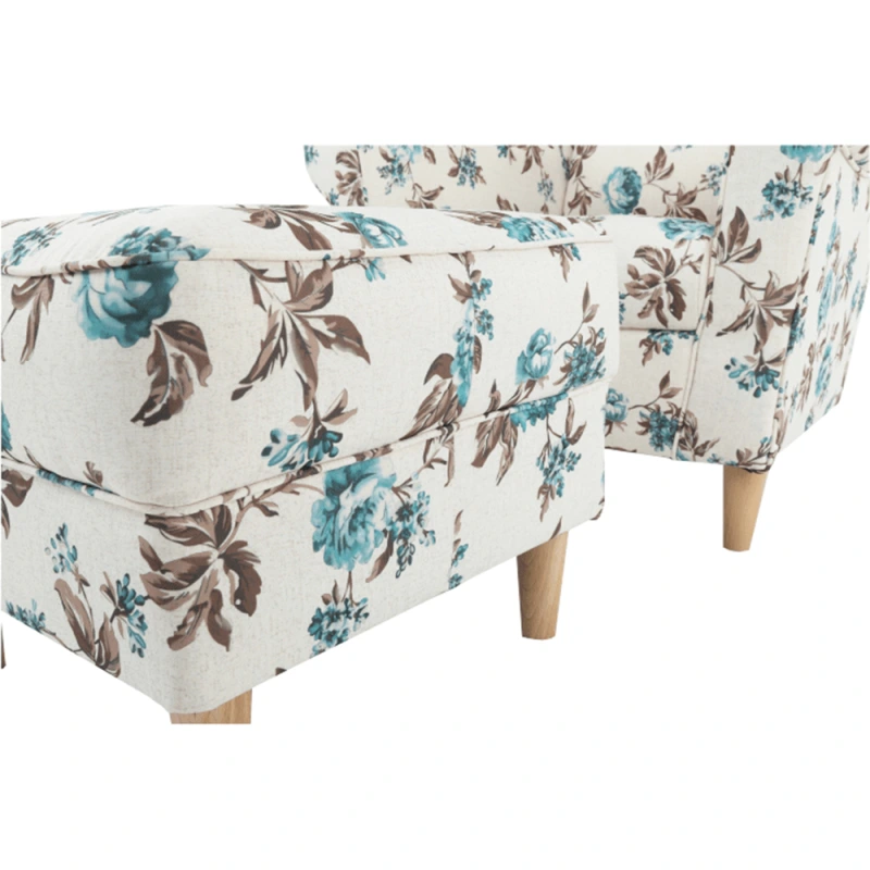 Kreslo ušiak s taburetom, látka rose 14, ASTRID 2